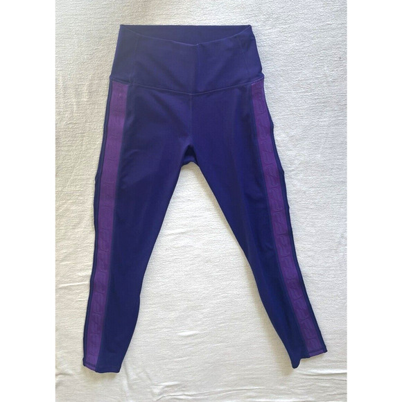 Fabletics Define PowerHold High Rise 7/8 Leggings Purple Side Stripe UPF Size XS - Picture 2 of 11